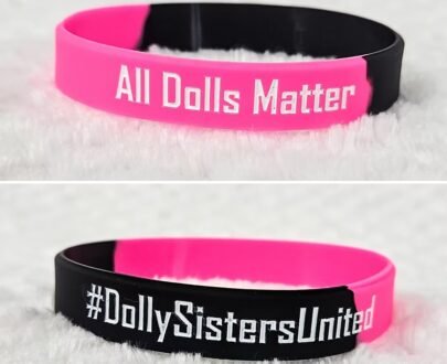 Pink & Black Silicone Wristband 'All Dolls Matter' '#DollySistersUnited'