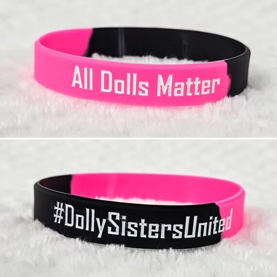 Pink & Black Silicone Wristband 'All Dolls Matter' '#DollySistersUnited'